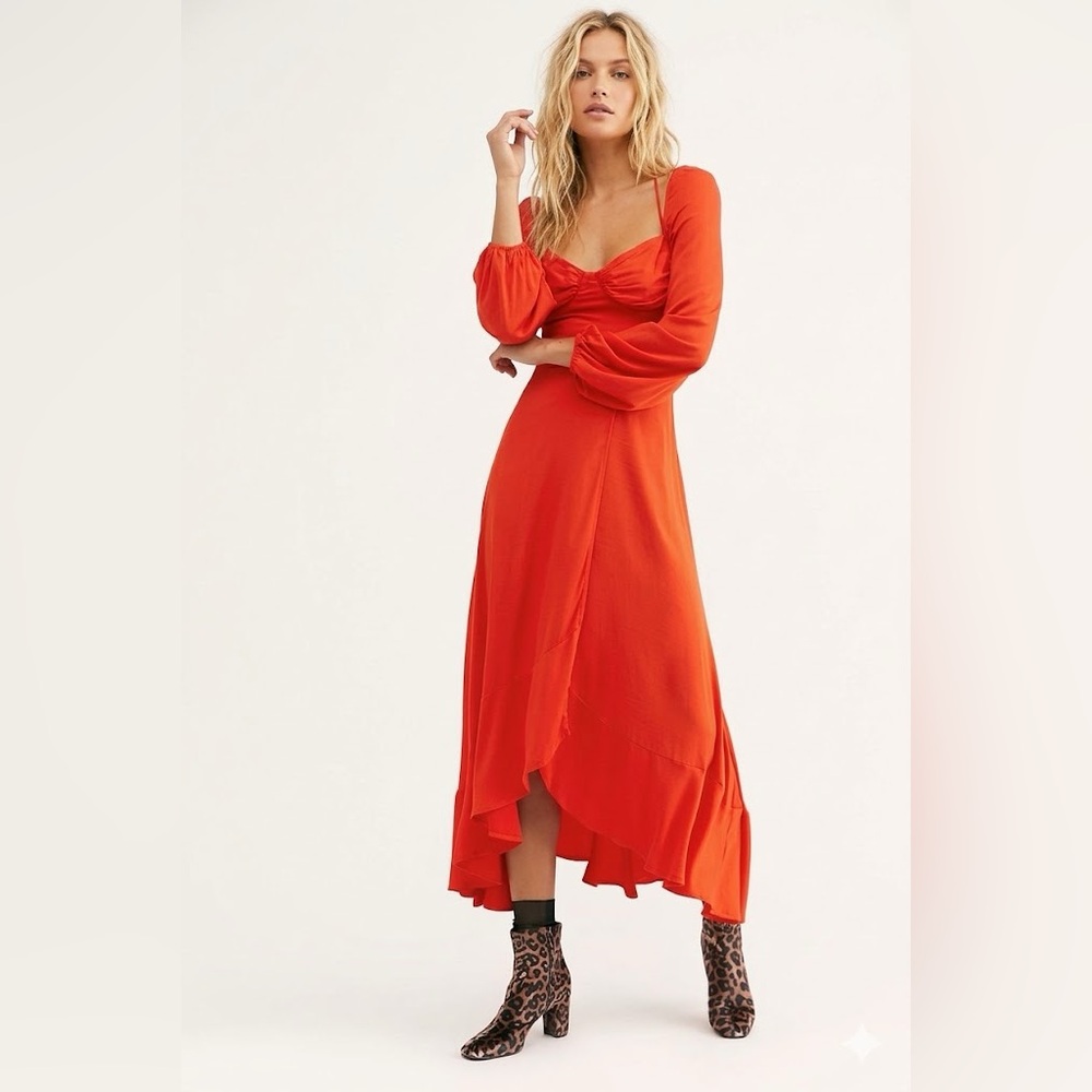 NEW FREE PEOPLE THIS IS LOVE WRAP MIDI DRESS ROME RED MEDIUM NWT RARE FIND HOT